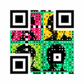 2-H QR code encoding "The Beatles" with a background image